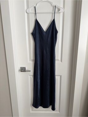 Aritzia Babaton Navy Only Slip Satin Midi Dress